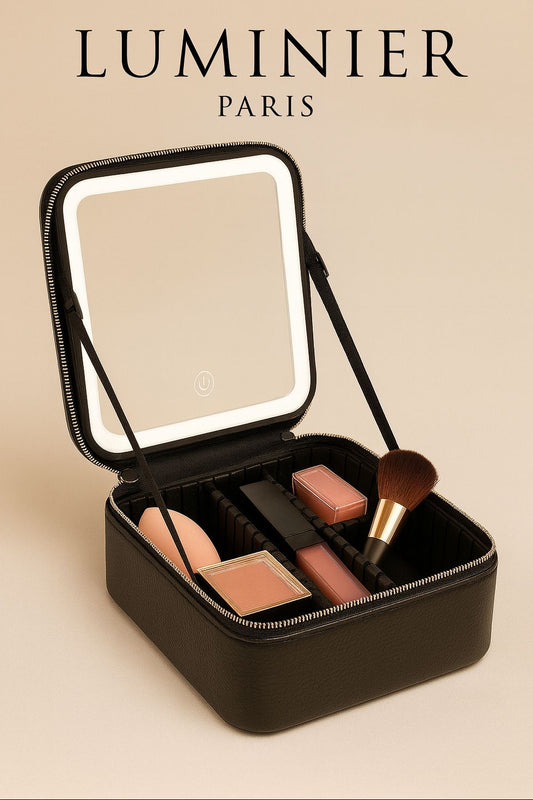 Maletín de Maquillaje con Espejo LED 3 Tonos | Luminier Paris - Organizador Portátil de Lujo